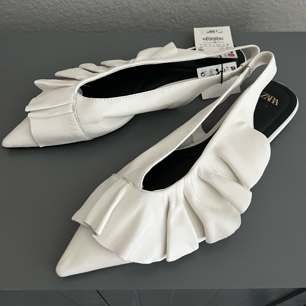 Zara Ruffled Leather Flat Slingback
